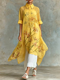 Conjunto de dos piezas: vestido midi de manga corta con estampado floral y vestido lencero