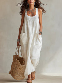 Vestido Maxi Slip Minimalista Casual com Bolsos