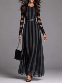 Vestido Maxi Largo de Malla con Rayas Góticas (Cinturón incluido)