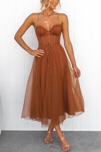 Vestido Maxi de Fiesta con Tirantes en Gasa para Princesa Moderna