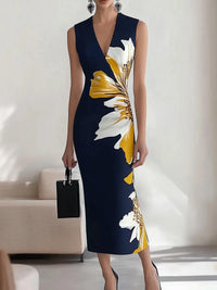 Vestido Midi Elegante Estampado para Escritório, Festa e Festival