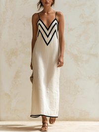 Marisa | Vestido comprido chevron em contraste