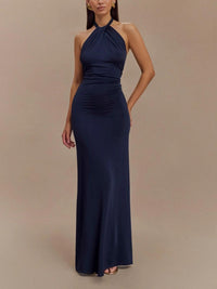Vestido largo estilo halter Slinky - Azul marino