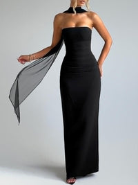 Vestido Maxi-top Negro con Cintura Fruncida