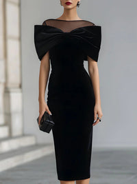 Vestido Midi em Veludo Preto Dramático com Laço