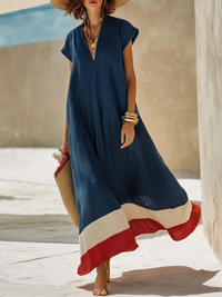 Vestido Maxi Casual em V Azul