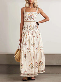 Vestido Maxi Slip de Férias com Estampa Floral Boémia