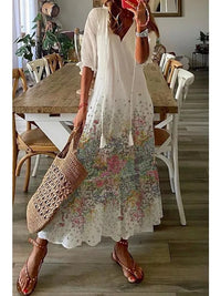 Vestido Comprido Casual Estampado com Decote em V