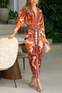 Vestido Midi Fruncido con Mangas Dolman Largas