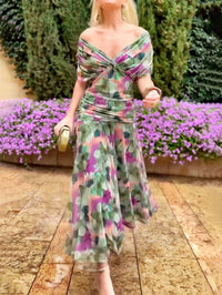 Elegante Vestido Maxi de Fiesta con Estampado Floral y Cuello en V