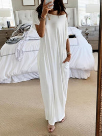 Vestido largo casual de manga corta en color liso para mujer