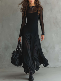 Vestido Maxi de Tule Preto de Corte Largo