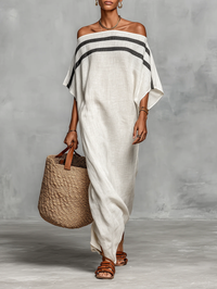 Vestido maxi recto blanco con mangas murciélago