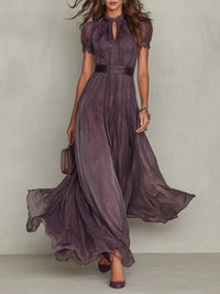 Vestido maxi em chiffon com decote em gota roxo
