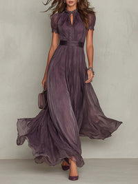 Zoe | Vestido maxi roxo em chiffon com decote em gota