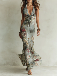Vestido Maxi de Corte Sirena con Estampado Floral Retro