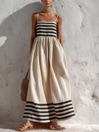 Vestido Maxi de Tirantes con Rayas Blancas y Negras