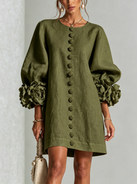 Vestido Mini Estilo Floral Oliva con Mangas Florales Extravagantes