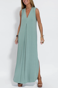 Vestido Maxi Sem Mangas de Cor Sólida