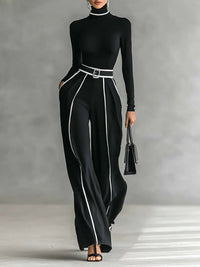 Emma | Conjunto Elegante com Gola Subida e Calças Largas