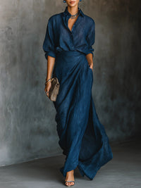 Giacinta | Conjunto Completo de Camisa e Saia Comprida, Azul
