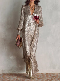 Vestido de festa comprido com decote em V de estilo minimalista