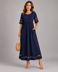 Adele | Abito midi a vita alta con dettagli velati, Blu navy