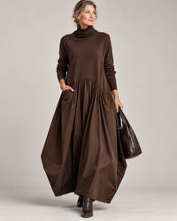Bianca | Abito maxi oversize a collo alto, Cioccolato