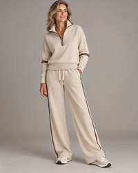 Camilla | Completo con mezza zip e pantalone ampio, Sabbia