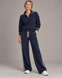 Greta | Completo con collo polo e pantalone ampio, Blu navy