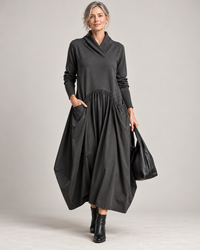 Nora | Abito midi ampio con collo a scialle, Grigio antracite