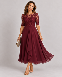 Viola | Abito midi con pizzo floreale, Bordeaux