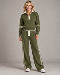 Elisabetta | Completo Coordinato con Maglia Morbida e Pantalone Ampio — Verde oliva e avorio