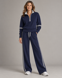 Federica | Conjunto Coordenado com Camisola Macia e Calças Largas — Azul-noite e gelo