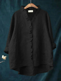 Sanela | Camisa Casual em Algodão e Linho com Folhos Elegante