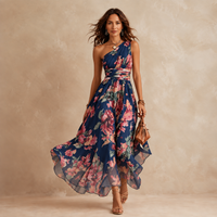 Celeste | Vestido comprido assimétrico com padrão floral