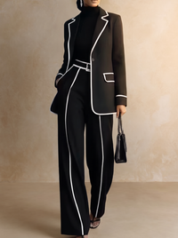 Clementina | Conjunto de Blazer e Calças com Debruado em Contraste, Preto