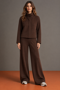 Lavinia | Conjunto com casaco de gola alta e calças palazzo