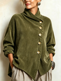 Lucilla | Casaca de pana con cuello alto y botonadura diagonal, verde oliva