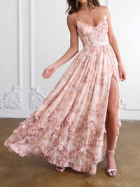 Vestido Maxi com Folhos Florais