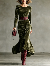 Vestido Maxi de Terciopelo de Manga Larga Corte Sirena
